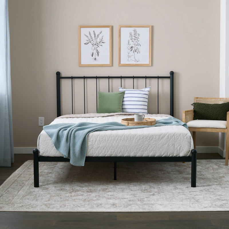 Calista Metal Slat Headboard Bed Ebern Designs Color Black Size Full Double